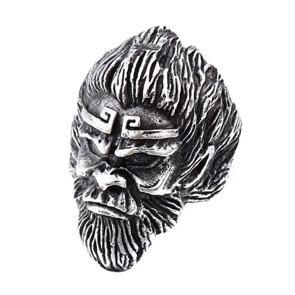 HIJONES Men's Monkey Head Sun Wukong Ring Stainless Steel Vintage Hip Hop Ring Band Finger Jewelry Size 9