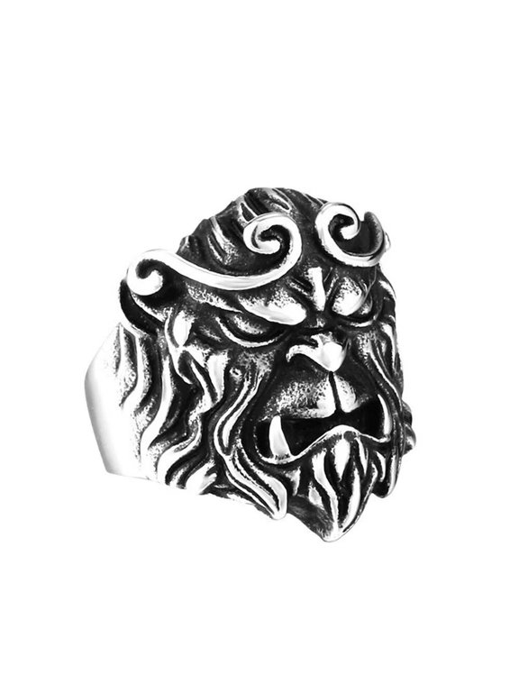 Men's Monkey Sun Wukong Ring Stainless Steel Vintage Hip Hop Ring Band Finger Jewelry Silver Size 13