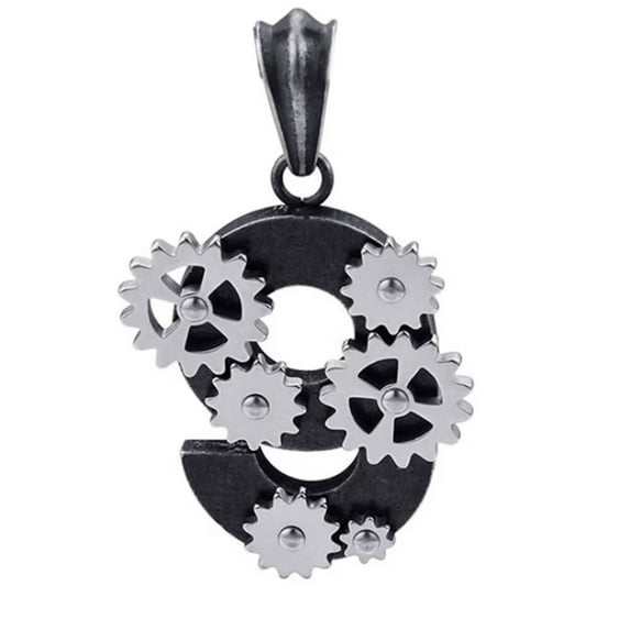 HIJONES Men's Number 9 Mechanical Pendant Necklace Stainless Steel Personalized Vintage Punk Chain Link Jewelry Black