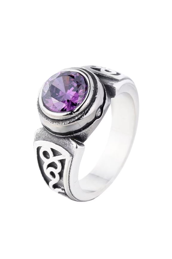 Men's Oval Gemstone Ring Stainless Steel Vintage Personalized Hip Hop Jewelry Purple Size 11