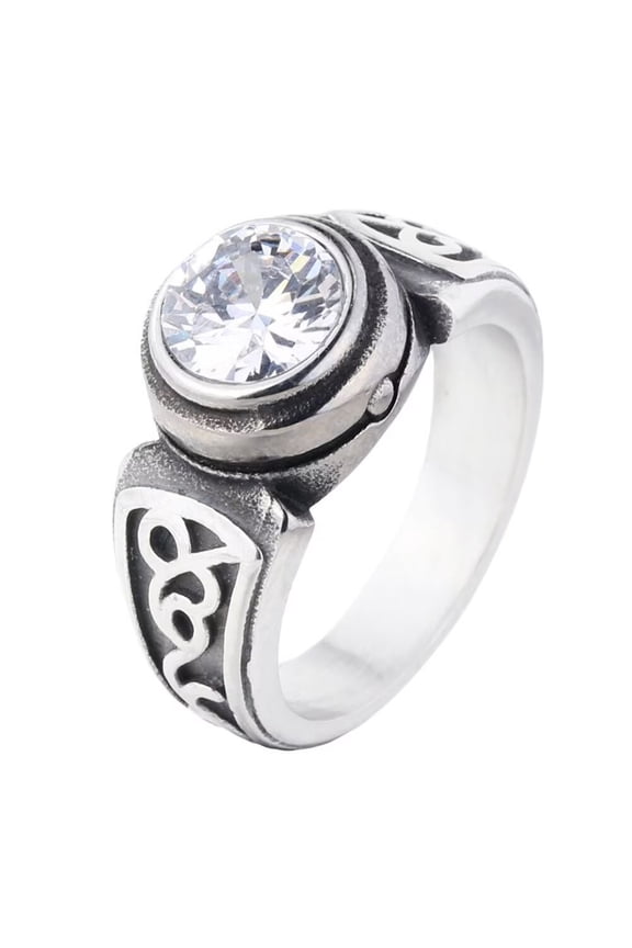 Men's Oval Gemstone Ring Stainless Steel Vintage Personalized Hip Hop Jewelry White Size 12