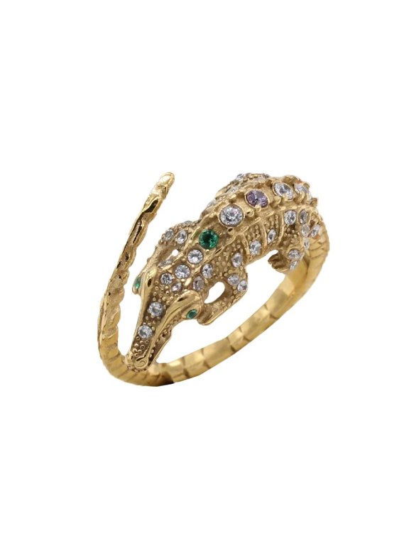 Men's Retro Crocodile Lizard Ring Vintage Stainless Steel Hip Hop Ring Band Finger Jewelry Gold-plated Size 10