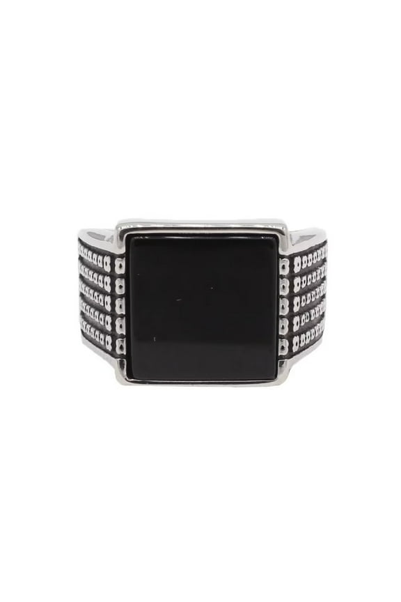 Men's Retro Square Gemstone Ring Vintage Stainless Steel Hip Hop Ring Band Finger Jewelry Black Size 10