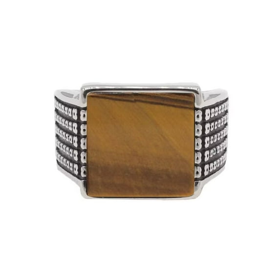 HIJONES Men's Retro Square Gemstone Ring Vintage Stainless Steel Hip Hop Ring Band Finger Jewelry Brown Size 9
