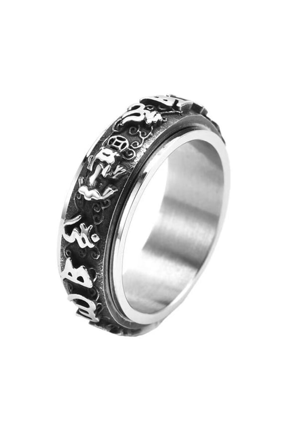 Men's Rotatable 6 Character Ring Stainless Steel Copper Coin Vintage Personalized Band Rings Jewelry Size 8