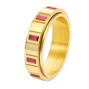HIJONES Mens Rotating Square Zirconia Stainless Steel Polished Ring Minimalist Band Jewelry Gold Red Size 11