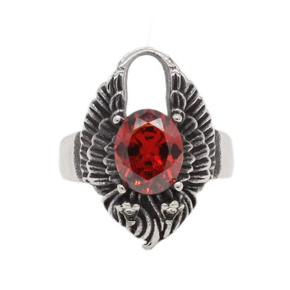 HIJONES Men's Round Gemstone Stainless Steel Ring Vintage Personalized Hip Hop Jewelry Red Size 7