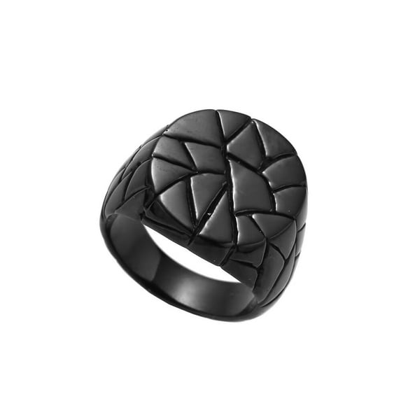 HIJONES Men's Round Irregular Crack Ring Stainless Steel Hip Hop Stone Cracks Wide Ring Band Finger Jewelry Black Size 11