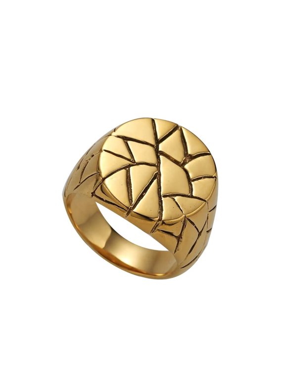 Men's Round Irregular Crack Ring Stainless Steel Hip Hop Stone Cracks Wide Ring Band Finger Jewelry Gold Size 8