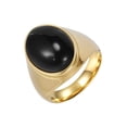thumbnail image 1 of HIJONES Men's STAINLESS STEEL Big Oval Dome Gemstone Agate Engagement Polished Plain Band Ring Charm Jewelry Gold Black Stone Size 11, 1 of 4