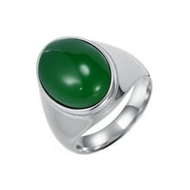 HIJONES Women Men's Oval Gemstone Stainless Steel Polished Stone Ring Vintage Personalized Hip Hop Jewelry Silver Green Size 8