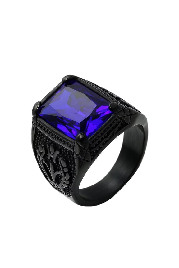 Men's STAINLESS STEEL Gothic Multicoloured Crystal Gemstone Tulip Engraved Chunky Biker Ring Punk Finger Jewelry Black Blue Stone Size 10