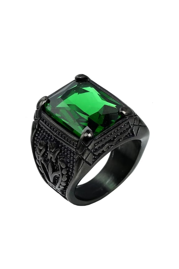 Men's STAINLESS STEEL Gothic Multicoloured Crystal Gemstone Tulip Engraved Chunky Biker Ring Punk Finger Jewelry Black Green Stone Size 10