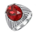 thumbnail image 1 of HIJONES Men's STAINLESS STEEL Rhinestone Cut Glass Gemstone Zircon Engraved Band Engagement Ring Crystal Style Silver Red Stone Size 9, 1 of 4