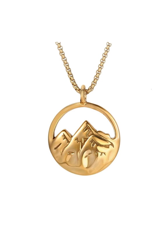 Men's Sea Mountains Necklace Stainless Steel Vintage Hip Hop Punk Pendant Chain All Match Sweater Jewelry Gold