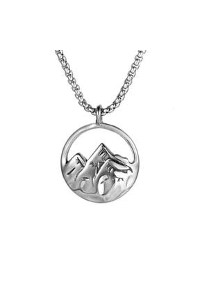 Men's Sea Mountains Necklace Stainless Steel Vintage Hip Hop Punk Pendant Chain All Match Sweater Jewelry Silver