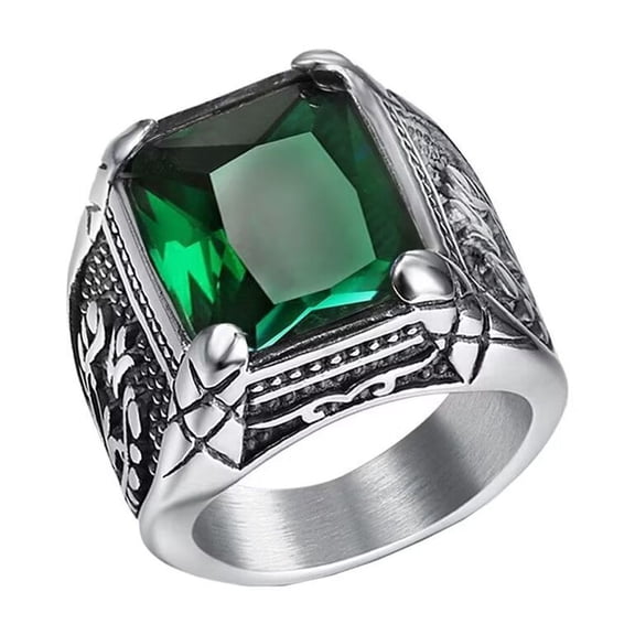 HIJONES Men's Square Gem Ring Stainless Steel Fashion Flower Ring Band Jewelry Multicolor Gemstone Silver Plated Green Gemstone Size 9