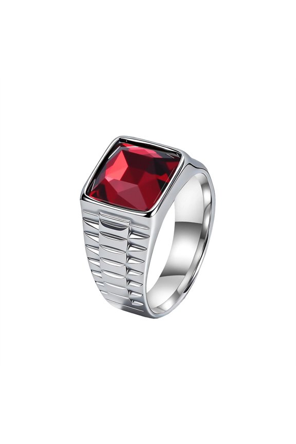Men's Square Gemstone Signet Ring Grooved Thumb Band Silver Size 9