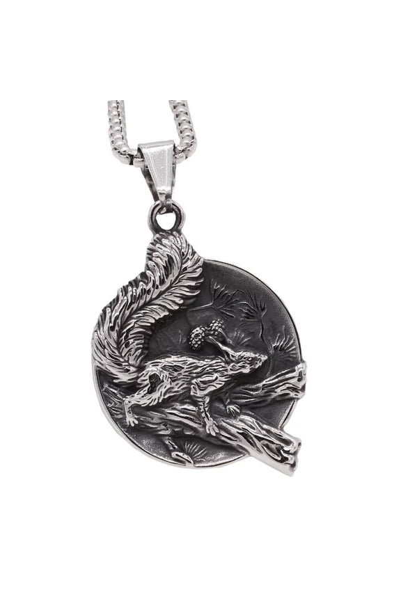 Men's Squirrel Necklace Stainless Steel Vintage Hip Hop Punk Pendant Chain All Match Sweater Jewelry Silver