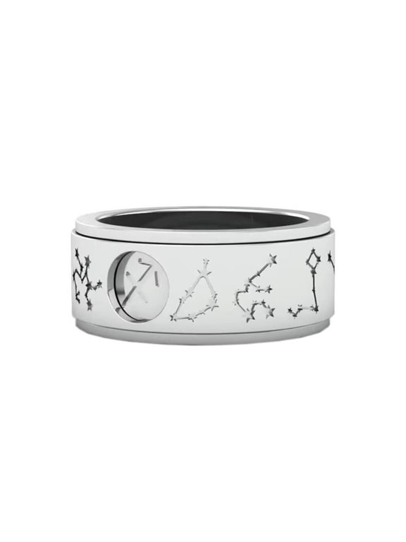 Men's Stainless Steel 12 Horoscope Constellation Rotatable Ring Anxiety Relieves Strees Ring 9.5MM Silver Size 9