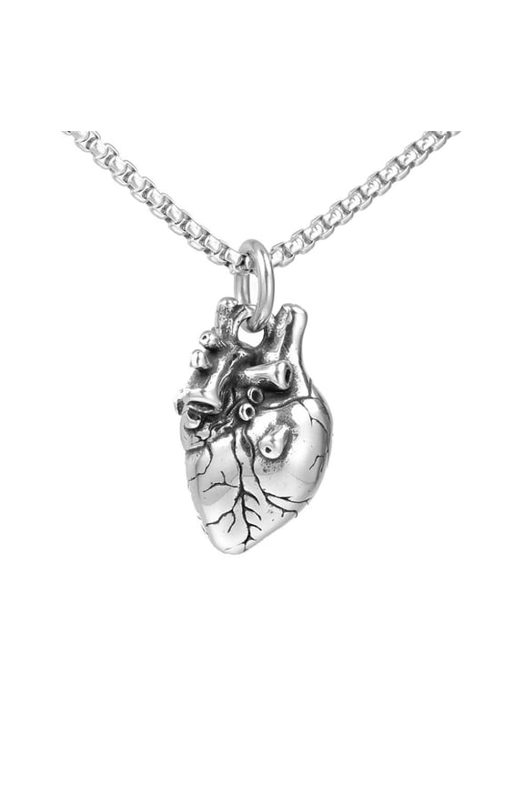 Men's Stainless Steel Anatomy Heart Pendant Necklace Halloween Jewelry Silver