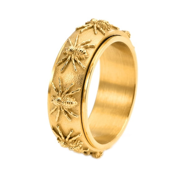 HIJONES Men's Stainless Steel Animal Spider Anxiety Spinner Ring Biker Finger Band Gold Size 10