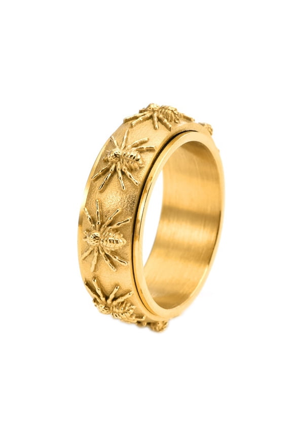 Men's Stainless Steel Animal Spider Anxiety Spinner Ring Biker Finger Band Gold Size 11