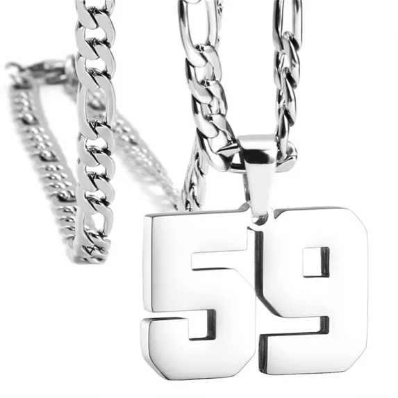 HIJONES Men's Stainless Steel Athletes Number 00-99 Necklaces Sport Pendant Chain Baseball/Basketball/Football Team Inspiration Jewelry Silver Number 59