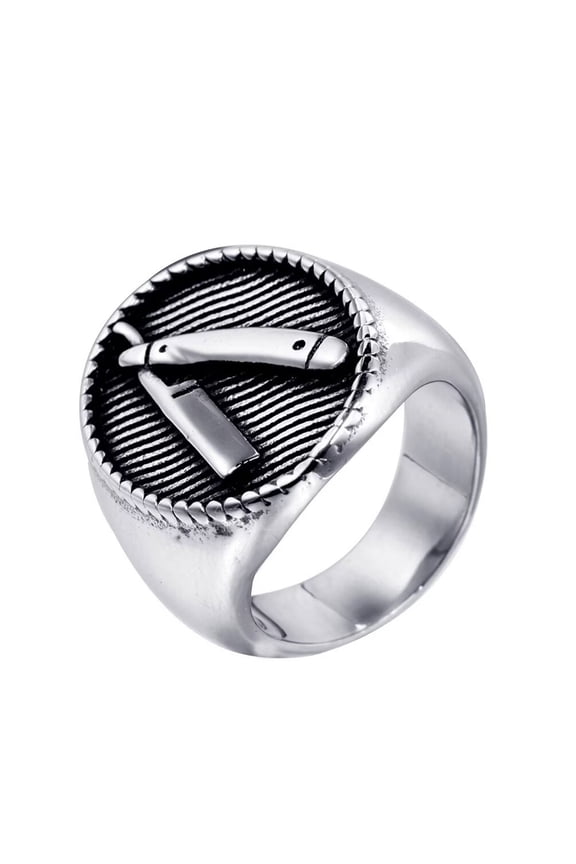 Men's Stainless Steel Barber Shop Decor Engraved Shaver Ring Chunky Statement Band Finger Biker Jewelry Silver Size 7