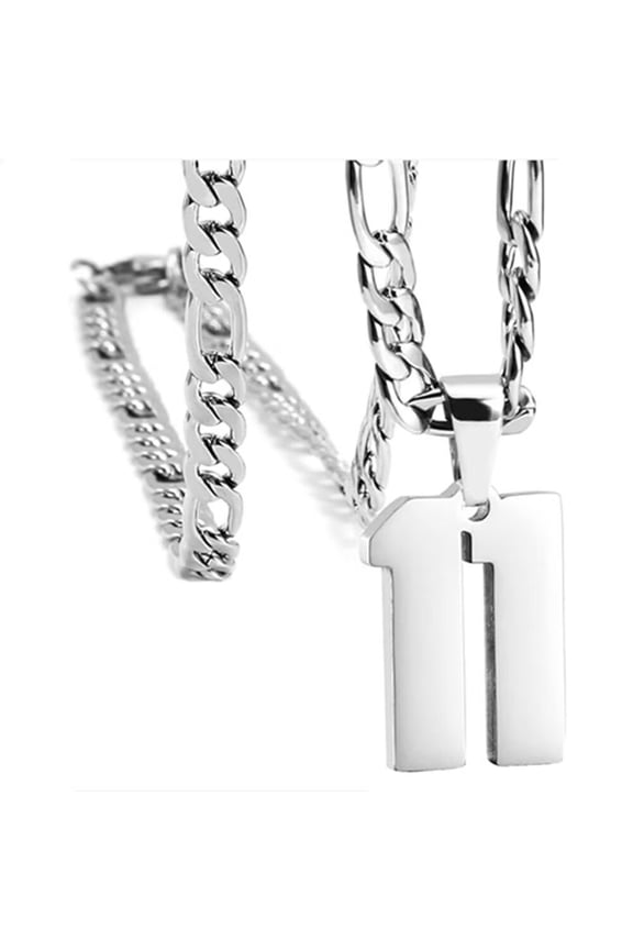 Men's Stainless Steel Basketball Soccer Baseball Jersey Number Necklace Athlete Team Number Pendant With Chunky Chains Silver Number 11