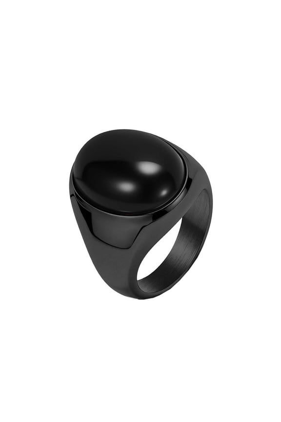 Men's Stainless Steel Big Oval Imitation Tiger's Eye Band 20MM Polished Wedding Ring Black Size 7