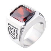 HIJONES Mens Stainless Steel Big Square Gemstone Signet Ring Sign Engraved Party Tumb Band