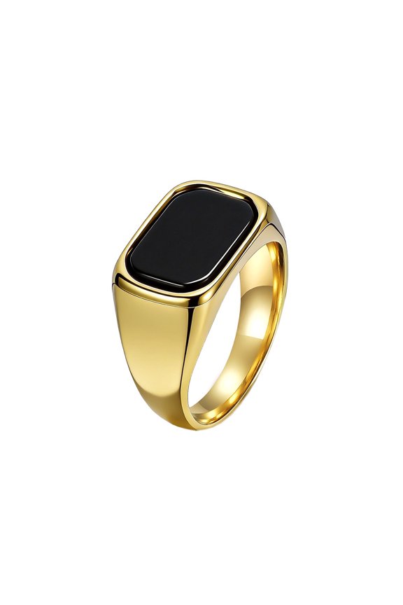 Men's Stainless Steel Black Agate Gemstone Polished Band 12MM Wedding Ring Gold Size 7