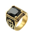 thumbnail image 1 of HIJONES Men's Stainless Steel Black Stone Gem Ring Flower Pinky Thumb Rings Vintage Square Shaped Gold Size 9, 1 of 2