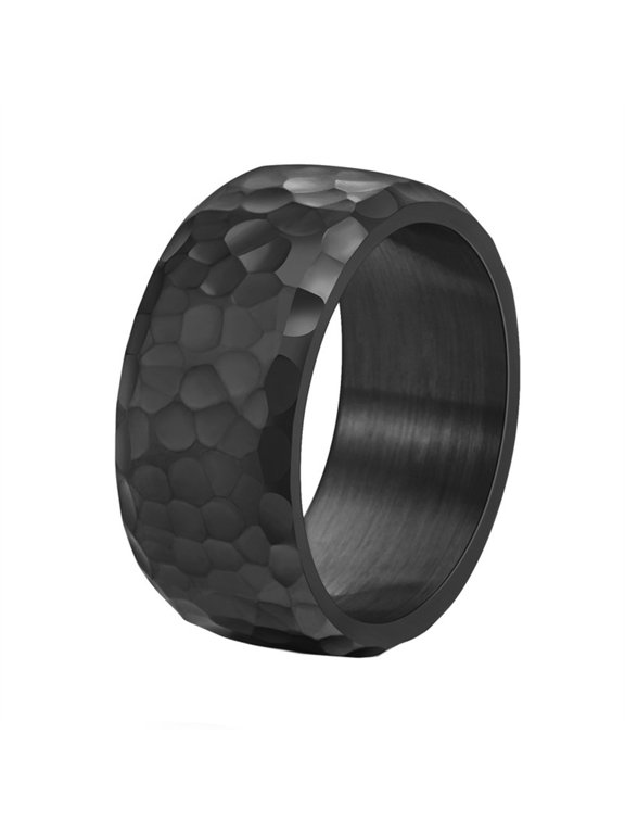 Men's Stainless Steel Bold Hammered Honeycomb Statement Band Ring Black Size 12