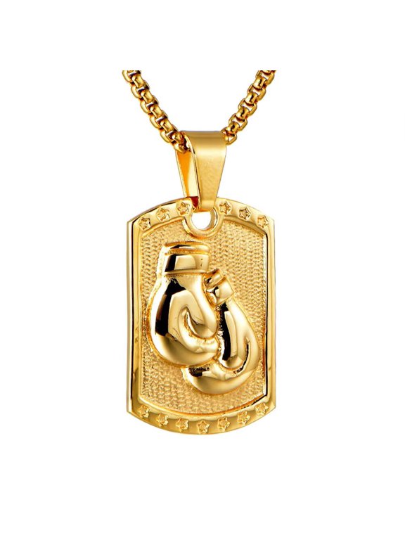 Men's Stainless Steel Boxing Glove Pendant Necklace Dog Tag Punk Jewelry for Sports Lovers Gold