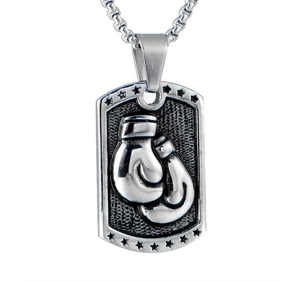 HIJONES Men's Stainless Steel Boxing Glove Pendant Necklace Dog Tag Punk Jewelry for Sports Lovers Silver