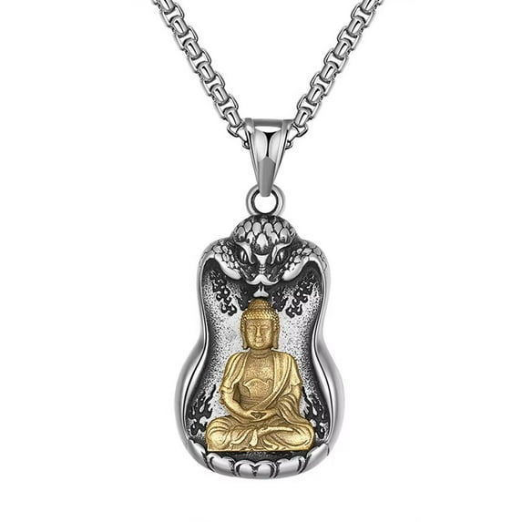 HIJONES Men's Stainless Steel Buddha Pendant Necklace Buddhist Amulet Patron Saint Jewelry Gold Silver Vairocana Buddha