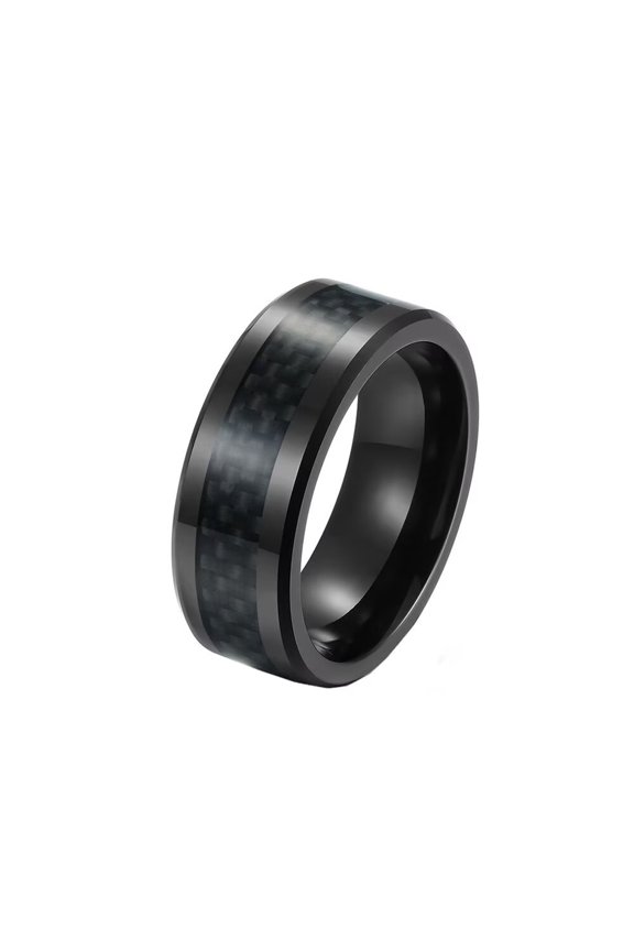 Men's Stainless Steel Carbon Fiber Rings Personality Jewelry Black Size 9