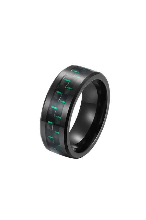 Men's Stainless Steel Carbon Fiber Rings Personality Jewelry Green Size 8