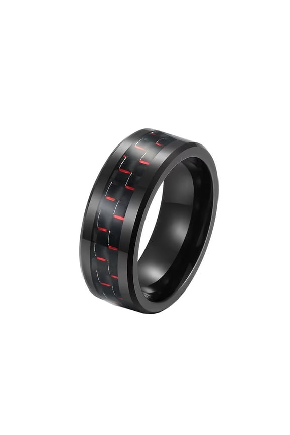 Men's Stainless Steel Carbon Fiber Rings Personality Jewelry Red Size 9
