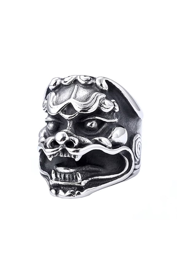 Men's Stainless Steel Chinese Mystical Auspicious Animal Ring Guardian Beasts Ring Silver Size 10