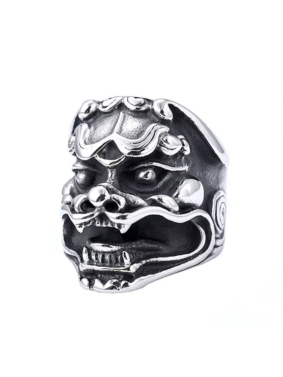 Men's Stainless Steel Chinese Mystical Auspicious Animal Ring Guardian Beasts Ring Silver Size 13