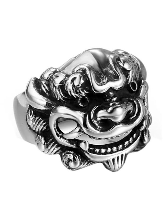 Men's Stainless Steel Chinese Mythical Beast Ring Protection Wealth Ring Silver Size 10