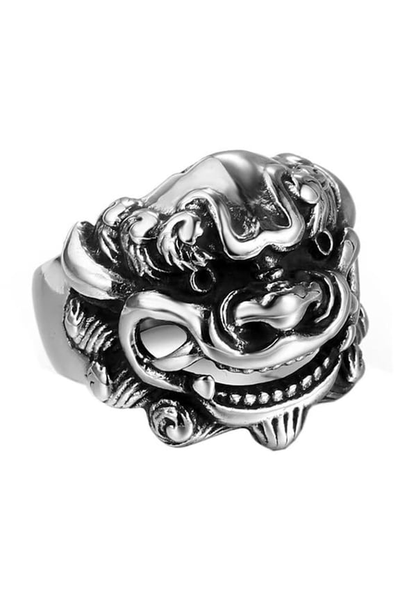 Men's Stainless Steel Chinese Mythical Beast Ring Protection Wealth Ring Silver Size 10