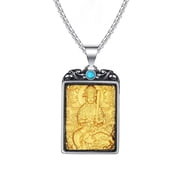 HIJONES Mens Stainless Steel Chinese Zodiac Buddha Pendant Necklace with Blue Gem Buddhist Amulet Patron Saint Jewelry with Chain Manjusri Buddha