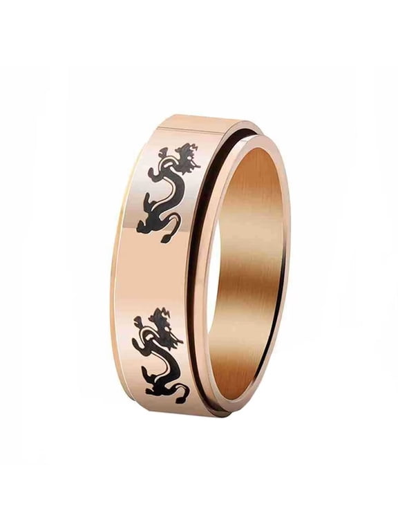 Men's Stainless Steel Chinese Zodiac Dragon Enamel Ring Anxiety Relieves Strees Ring Rose Gold Size 8