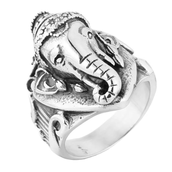 HIJONES Men's Stainless Steel Classic Elephant Animal Biker Ring Religious Faith Statement Chunky Band Size 9