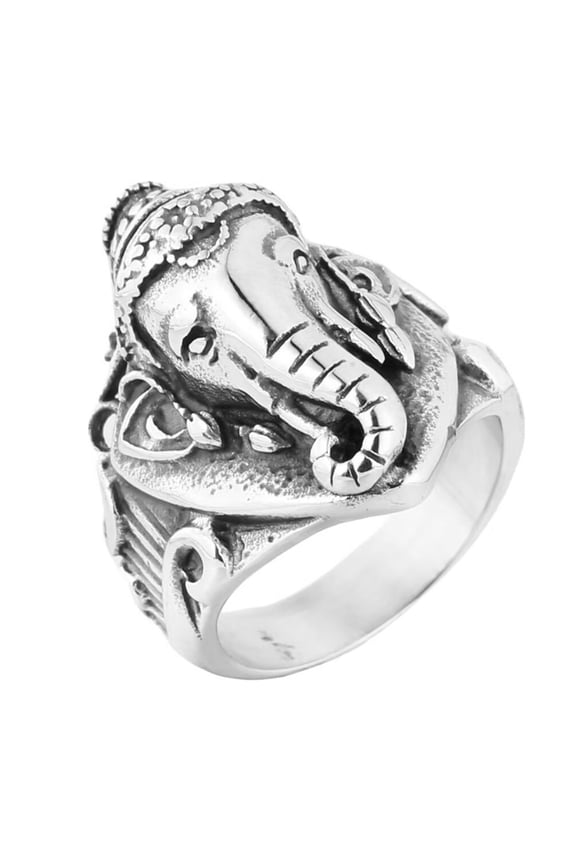 Men's Stainless Steel Classic Elephant Animal Biker Ring Religious Faith Statement Chunky Band Size 9
