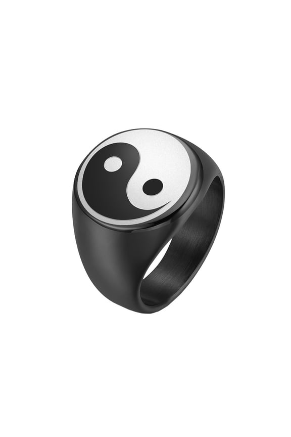 Men's Stainless Steel Classic Yin Yang Gossip Balance Ring Taoist Amulet Signet Promise Rings Black Size 10